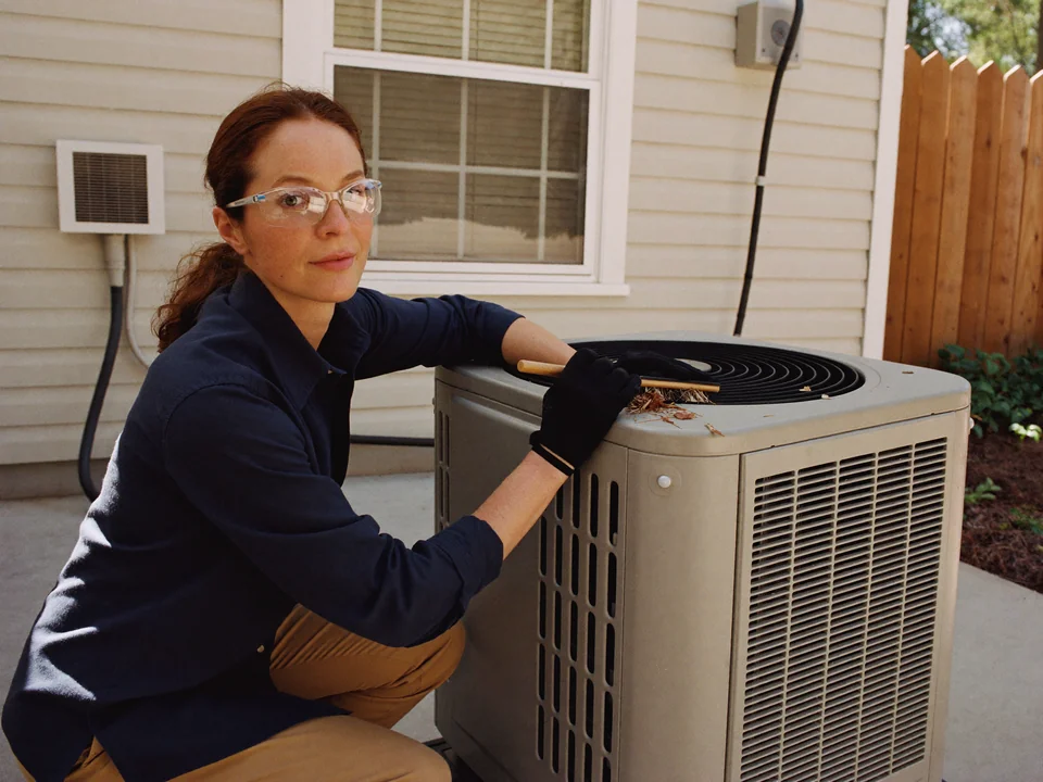 Illustrative scene of an HVAC technician servicing equipment